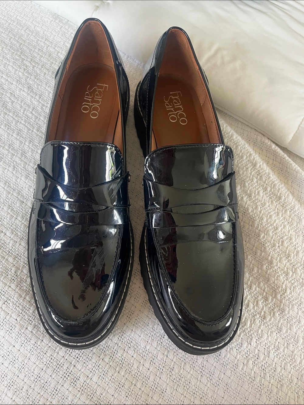 Franco Sarto Black Patent Leather Penny Loafers